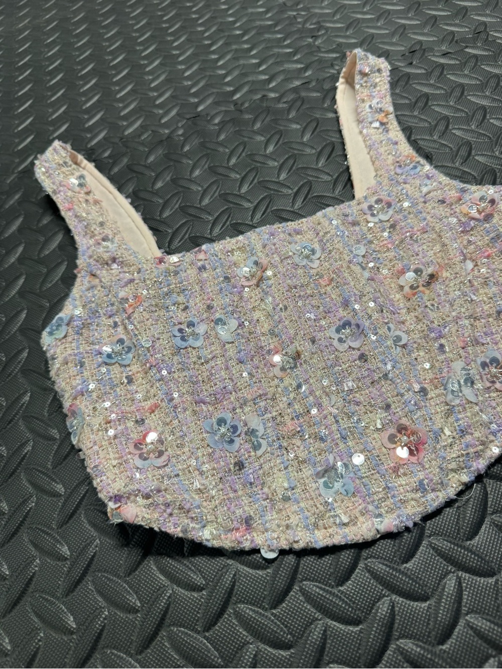 Altar’d State Pastel Tweed Sequin Floral Corset Crop Top XS - Picture 5 of 11